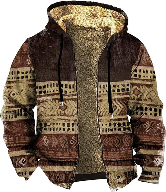 Men's Zip Up Jackets Western Style Ethnic Hoodie Hooded Vintage Long Sleeve Warm Coat Winter Outfits