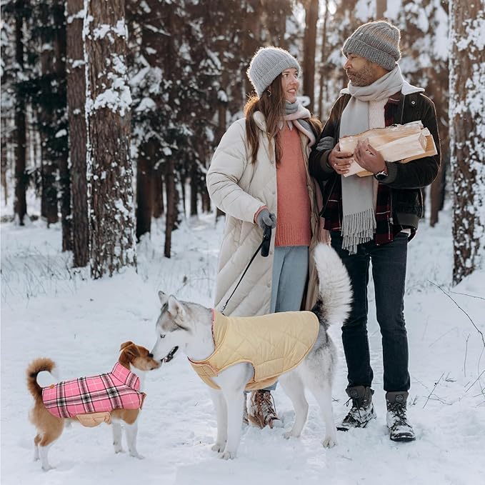 Kuoser Warm Dog Coat, Waterproof Dog Jacket for Extra Large Dogs, Adjustable Durable XXXL Doggie Winter Coat Reversible Puppy Cold Weather Apparel for Large Breed, Pink 3XL