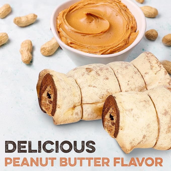 Premium Beef Cheek Rolls for Dogs 10-12" - (5-Pack), Peanut Butter Flavored Long Lasting, Safe & Natural Rawhide Alternative Chews, Ideal for Large Dogs & Aggressive Chewers, Supports Dental Health