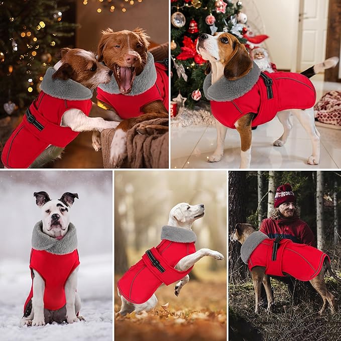 Dogcheer Dog Coat with Pocket, Waterproof Dog Jacket with Adjustable Buckle, Reflective Puppy Winter Coat Warm Turtleneck Fleece SnowJacket for Small Medium Large Dogs - Red 3XL