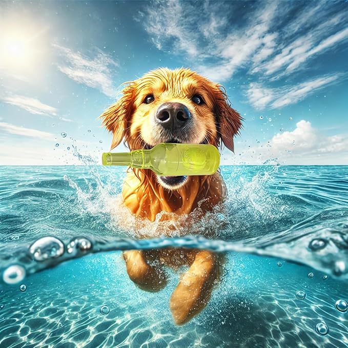 Wine Bottle Dog Toy, Fun Interactive Cute Squeaky Dog Toys with Tennis Ball Inside, Ideal for Large/Medium/Small Dogs to Fetch Games and Bonding Time, Not for Heavy Chewers, Medium-Yellow