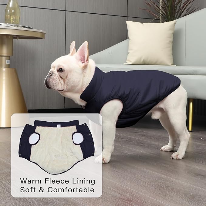 2 Layers Fleece Lined Warm Dog Jacket for Winter Cold Weather,Soft Windproof Large Dog Coat,Blue XXXL