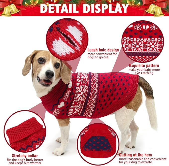 SCENEREAL XL Dog Sweaters Male and Female, Soft, Warm Turtleneck Extra Large Dog Sweater, Knitted Ugly Dog Christmas Outfits, Argyle Winter Clothes for Walking Outdoor