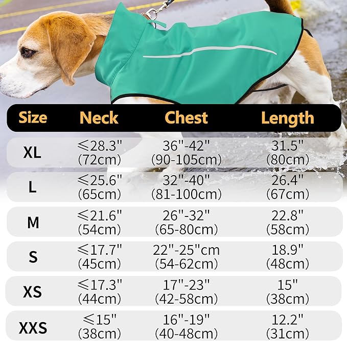 Mile High Life Dog Raincoat, Adjustable Waterproof Reflective Rain Jacket for Small Medium Large Dogs, Lightweight Breathable Pet Rain Coat with Leash Hole(Green,XS Chest 17-23")