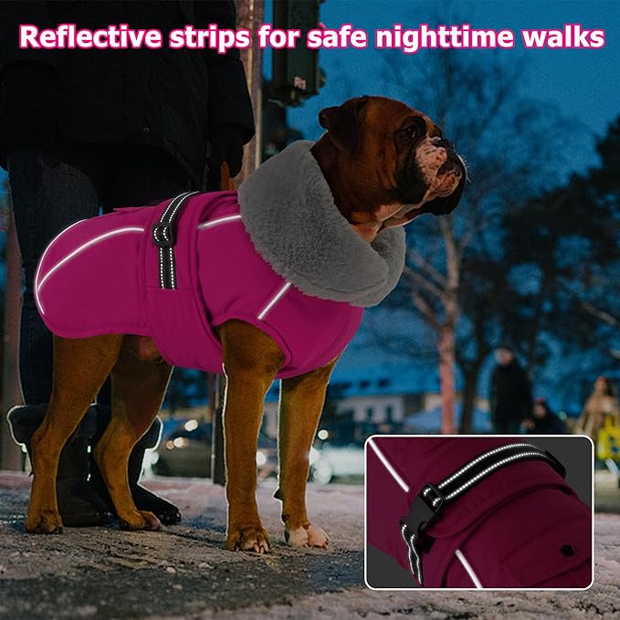 Dogcheer Dog Coat with Pocket, Waterproof Dog Jacket with Adjustable Buckle, Reflective Puppy Winter Coat Warm Turtleneck Fleece SnowJacket for Small Medium Large Dogs - Pink XL