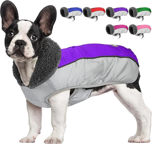 Dog Coat, Waterproof Ripstop Dog Winter Jacket with Leash Hole, Reflective Adjustable Warm Pet Fleece Snow Sweater for Small Medium Large Dogs - Purple, 2XL