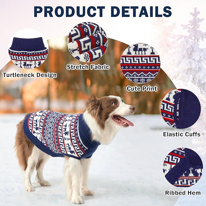 SCENEREAL Turtleneck Dog Sweater for Small Medium Large Dogs Girls Boys, Knit Pet Pullover Puppy Clothes Cold Weather Coats, Holiday Outfits Sweatshirt for Christmas, Navy M