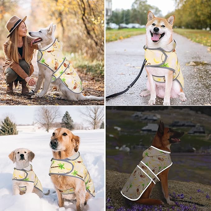 Dog Rain Coat for Large Dogs Waterproof Hooded Rain Jacket with Reflective Strips Leash Hole & Poncho Adjustable Fit (Monkey,XXL)