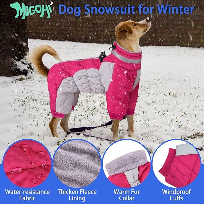 MIGOHI Full Body Dog Coat - Warm Reflective Large Dog Winter Coat with Harness,Turtleneck Fleece Jacket for Dogs,Four-Leg Windproof Puffer Jackets Snowsuit with Zipper for Small Medium Large Dogs,XL