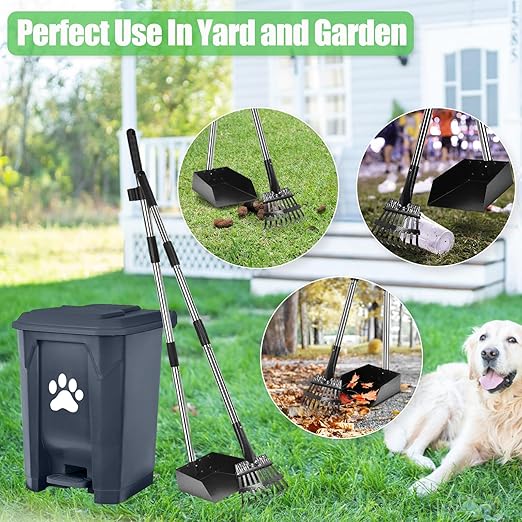 Pooper Scooper for Large Dogs, Dog Poop Trash Can Outside with Long Handle Poop Scooper Set and 40 Waste Bags, Dog Waste Trash Can Odor Control with Removable Inner Bin for Yard Garden, Grey 20 L