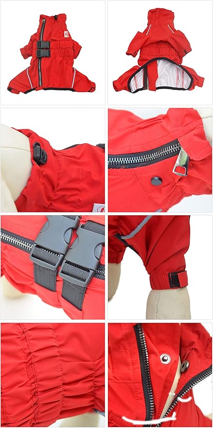 Dogs Waterproof Jacket, Lightweight Waterproof Jacket Reflective Safety Dog Raincoat Windproof Snow-Proof Dog Vest for Pugs English French Bulldog American Pit Bull Red B-M