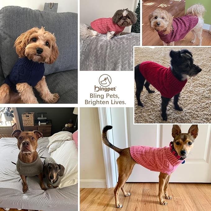 BINGPET Thermal Knitted Dog Sweater for Small Medium Large Dogs,Winter Dog Cat Coat Warm Sweartershirts Outfits,Classic Cable Knit Turtleneck Pullover Dog Jumper Coat Warm Sweartershirts(Rosered,ML)