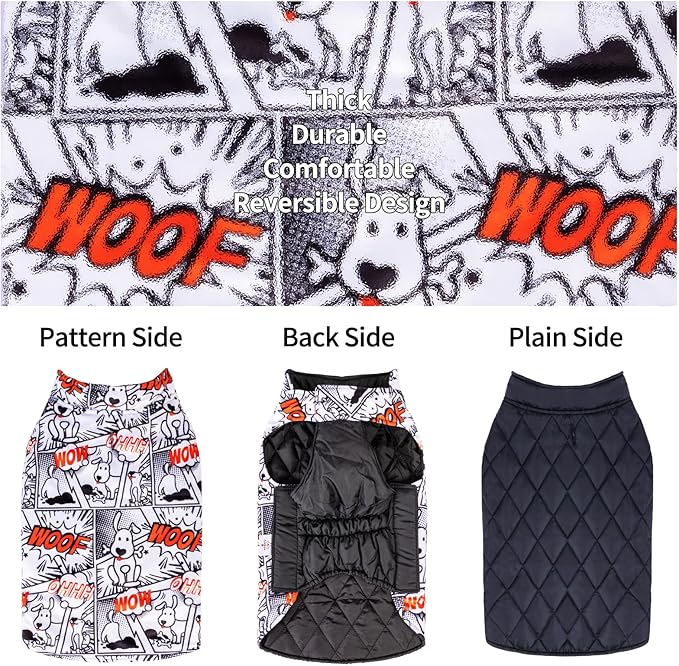 CuteBone Winter Jacket - Waterproof, Windproof, Reversible, Soft, Reversible Dog Vest - Thick Dog Cold Weather Coat - for Small to Large Dogs - Chest Size, Leash Hole