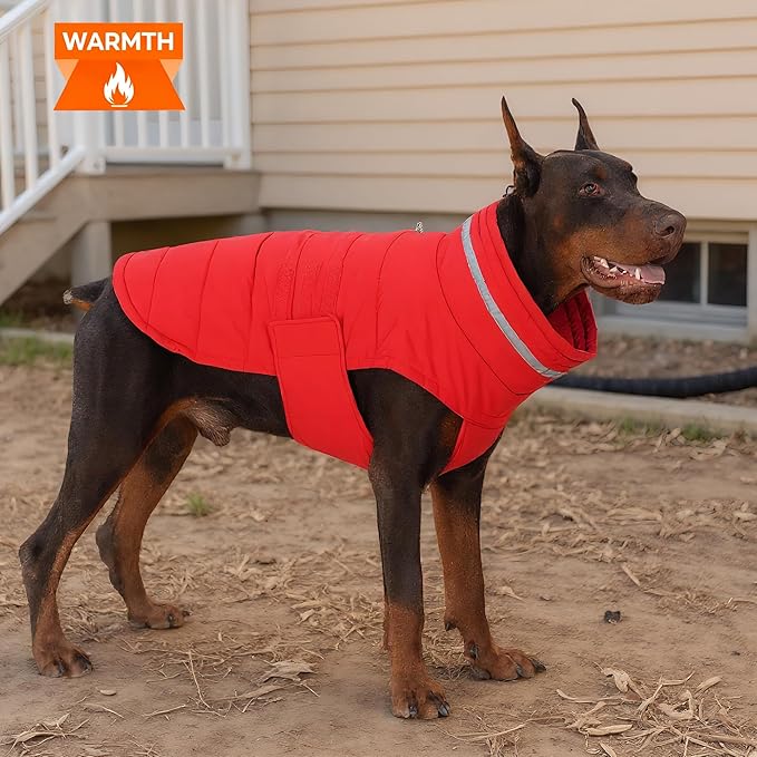 Dog Coat, Waterproof Winter Jacket, Warm Windproof Jacket, Reflective Adjustable Turtleneck Coats for Small Dogs with Hook & Loop - Red - S