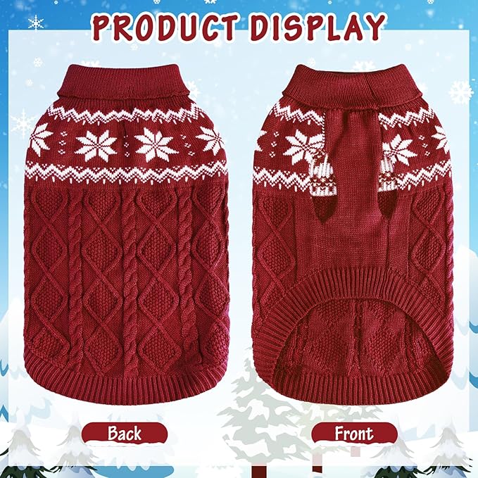 Warm Winter Pink Dog Sweater - Cold Weather Pet Clothes for Small Medium Large Dogs Indoor Outdoor, Soft Classic Knit Puppy Apparel Coat, Dark Red, SM