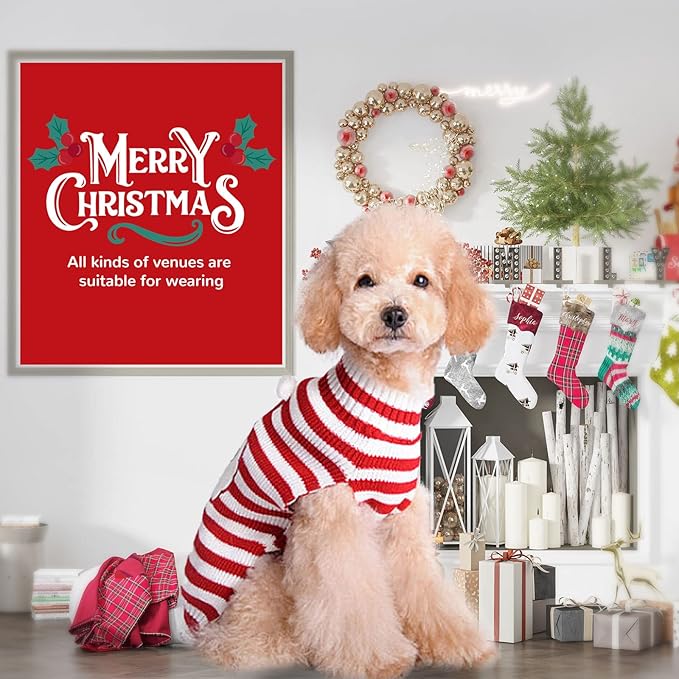 PETCARE Santa Dog Sweater Christmas Funny Cute Red Striped Cat Sweater Vest Pet Holiday Dog Clothes Puppy Sweaters for Small Medium Large Dogs Cats Fall Winter Outfits Xmas Dogs Costume,Small