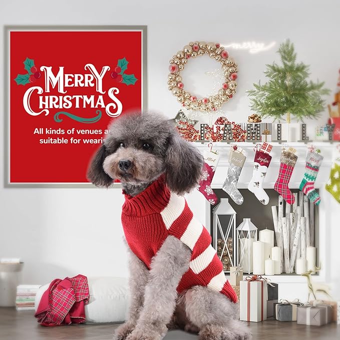 PETCARE Reindeer Christmas Dog Sweater Red Striped Cat Sweater Cartoon Elk Pet Vest Holiday Dog Clothes Puppy Sweaters for Small Medium Large Dogs Cats Fall Winter Outfits Xmas Dogs Costume,Medium