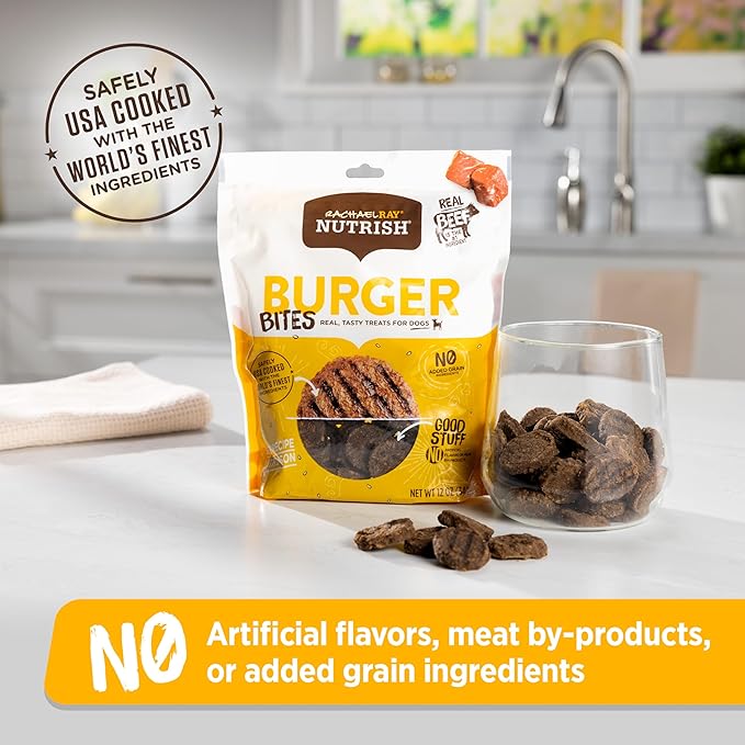 Nutrish Rachael Ray Burger Bites Dog Treats, Beef Recipe with Bison, 12 oz. Pouch