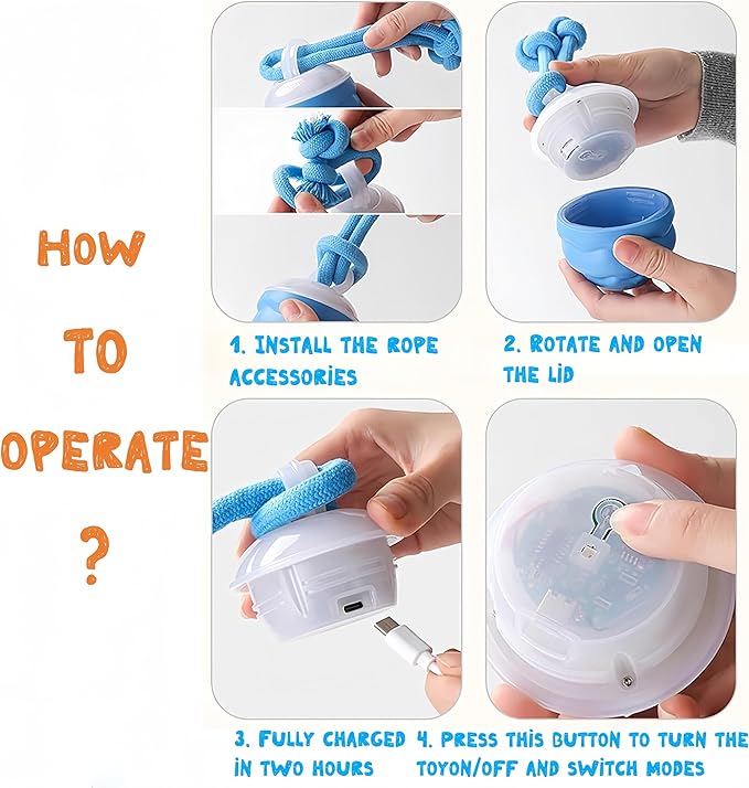 Interactive Dog Toys Ball - Fun Moving Dog Toys to Keep Them Busy | Smart Jumping Ball for Dogs with Three Modes, Rechargeable Automatic, Knot Design, Bite-Resistant and Teeth-Cleaning,Blue