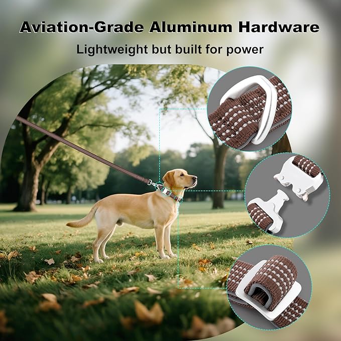 Plutus Pet Reflective Dog Collar with Aviation Aluminum Buckle, Neoprene Padded for Comfort, Lightweight, Heavy Duty Nylon Collar for Puppy Small Medium Large Dogs (Chocolate, S)