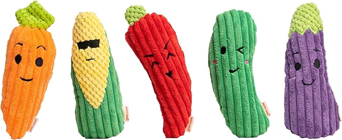 Squeaky Dog Plush Toy, Veggie Bite_Stick Collection, 8'', for Small and Medium Dogs (5 in 1)