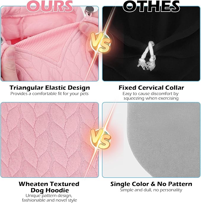 EXPAWLORER Textured Cable Knit Basic Dog Hoodie, Elevated Style Dog Sweater with Leash Hole and Pocket, Soft and Warm Pet Winter Coat, Cold Weather Clothes for Small Medium Large Dogs Cats,Pink XL