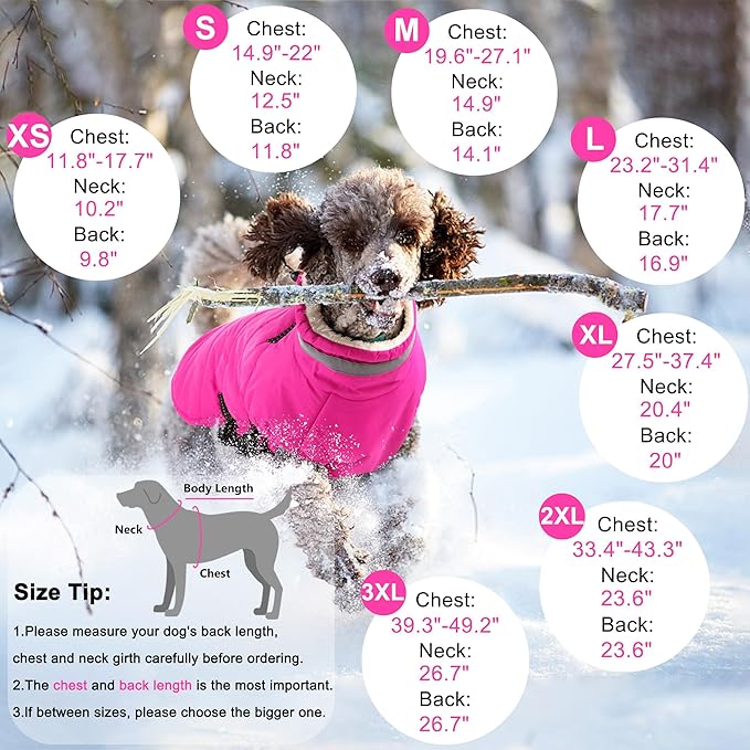 Dogcheer Dog Coat, Waterproof Dog Jacket with Harness, Reflective Adjustable Puppy Winter Coat with Zipper, Christmas Pet Snow Jacket Clothes for Small Medium Large Dogs - Pink L