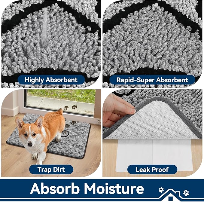 Super Absorbent Dog Door Mat, 30"*20“ Anti Slip Mat for Muddy Paws, Pet Rugs for Dirty Paws Washable That Absorbs Moisture and Dirt, for Dog Cage and Pet Resting Carpet