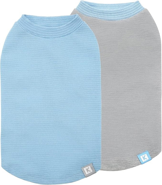 KYEESE 2Pack Dog Shirts Waffle for Small Dogs Stretchy T-Shirts Lightweight Tank Top Sleeveless Vest Breathable Cat Tee, Small, Blue+Grey