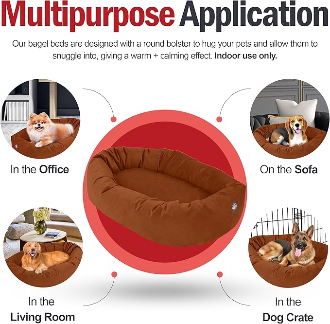 Majestic Pet 24 Inch Suede Shredded Memory Foam Mix Calming Small Dog Bed Washable 24 x 19 x 7 (Inch) - Cozy Soft Round Donut Dog Bed with Spine for Head Support - Pet Bed Rust
