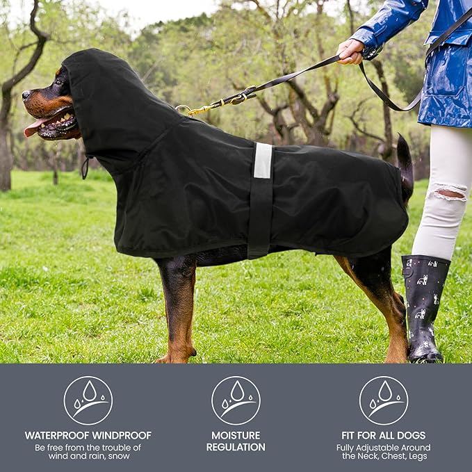 Nanaki Small Dog Raincoat with Leash Hole,Reflective Adjustable Pet Hooded Rain Ponchos for Rainny Snow Foggy Days,Windproof Waterproof Dog Coat Jacket Vest for Outdoor Hiking Walking Hunting Black M