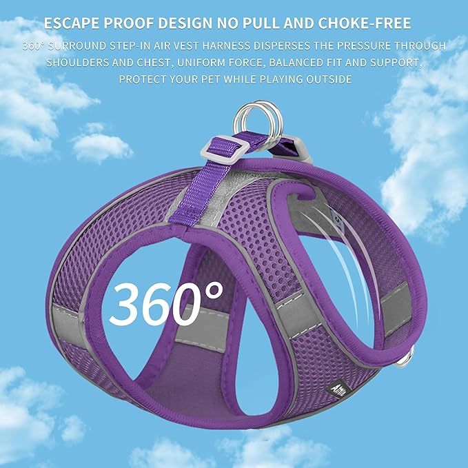 AIITLE Dog Harness, Summer No-Pull Cat Harness with a Leash, Adjustable Reflective Dog Vest, Cat Harness Escape Proof, Outdoor Walking, Camping for Extra Small Dogs and House Cats Pure Purple XXXS