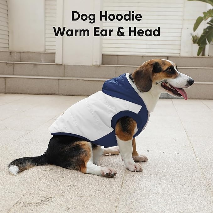 Fleece Lining Extra Warm Dog Hoodie in Winter for Large Dogs Jacket Pet Coats with Hooded,Beige and Blue XXL