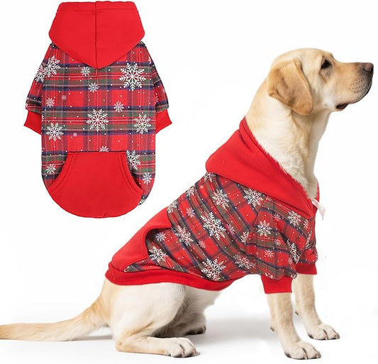 PUPTECK Fall Winter Dog Hoodie Pet Sweatshirt Soft Warm Clothes Fleece Lined with Hat for Small Medium Large Dogs, Pocket Design, Snow XL