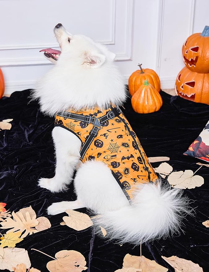 Aiboria Dog Jackets Windproof Outfit Coat Dog Vest Harness Puppy Warm Jacket Halloween Orange XXL