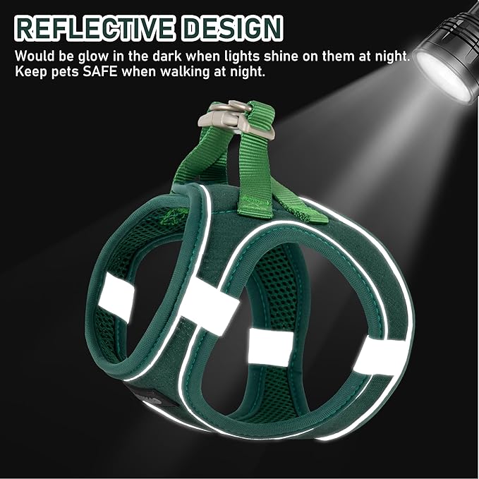 GAMUDA Small Pet Harness Collar and Leash Set, Step in No Chock No Pull Linen Fabric Soft Mesh Dog Vest Harnesses Reflective for Dogs Puppy Cats Kitten Rabbit (Green, XL)