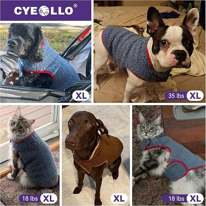 cyeollo Warm Dog Coat Sherpa Dog Winter Coat, Reversible Fleece Dogs Jackets Sweater Vest for Small Medium Dogs Male with Leash Hole, Soft Cold Weather Pet Clothes, Rose Red XL