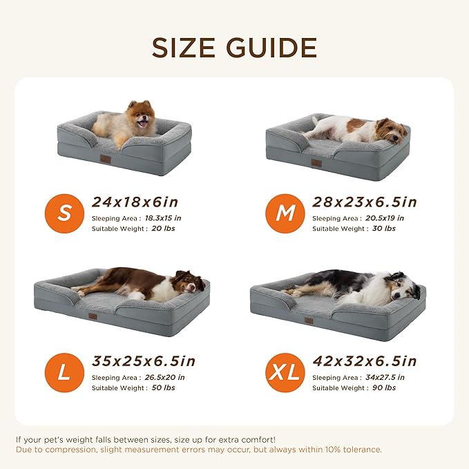 Bedsure Self Warming Orthopedic Dog Bed Medium Size Dogs - Washable Medium Dog Bed Waterproof, Comfort Pet Couch with Removable Cover, Supportive Foam Pets Sofa with Nonskid Bottom, Brown