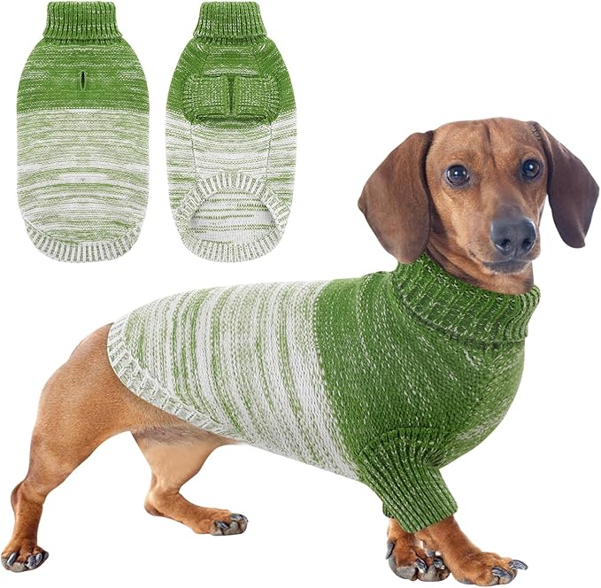 Queenmore Pullover Large Dog Sweater,Classic Turtleneck Warm Pet Sweater with Leash Hole for Dog Girls Boys,Winter Knitwear Clothes for Dachshund,Corgi,French Bulldog(Green,L)
