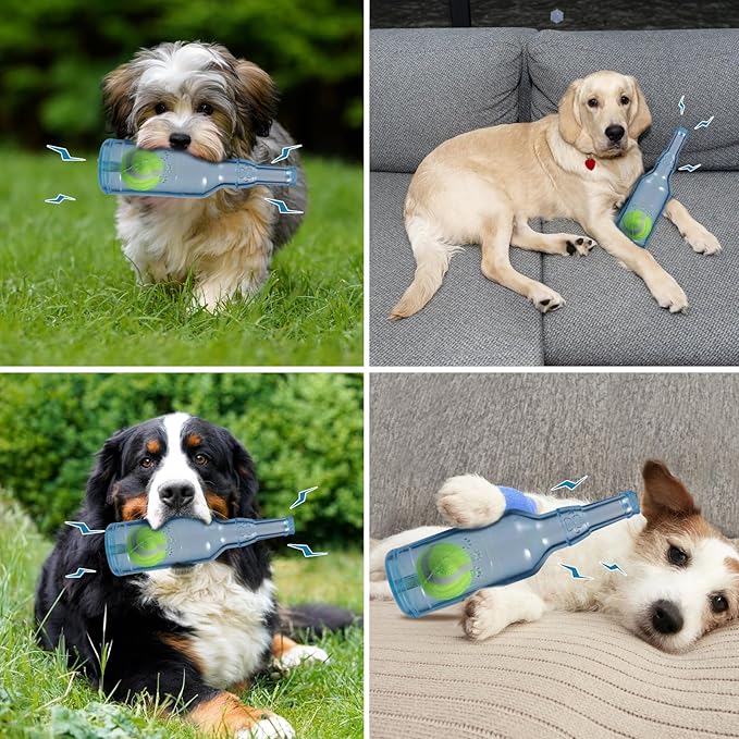 Indestructible Dog Toys for Aggressive Chewers, Contains Tennis Ball, Durable Squeaky Toys (Green, S)