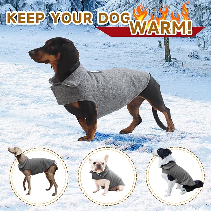Fleece Dog Coat Pet Jacket Reflective for Cold Weather for Extra Large to Small Pets(Grey,XS)