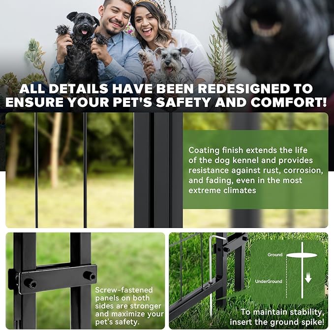 Oranland 4x4x6FT Outdoor Dog Kennel, Heavy Duty Welded Wire Steel Dog kennels with Secure Lock for Outside, Dog Pen with Waterproof Roof Cover and 2 Rotating Dog Bowls