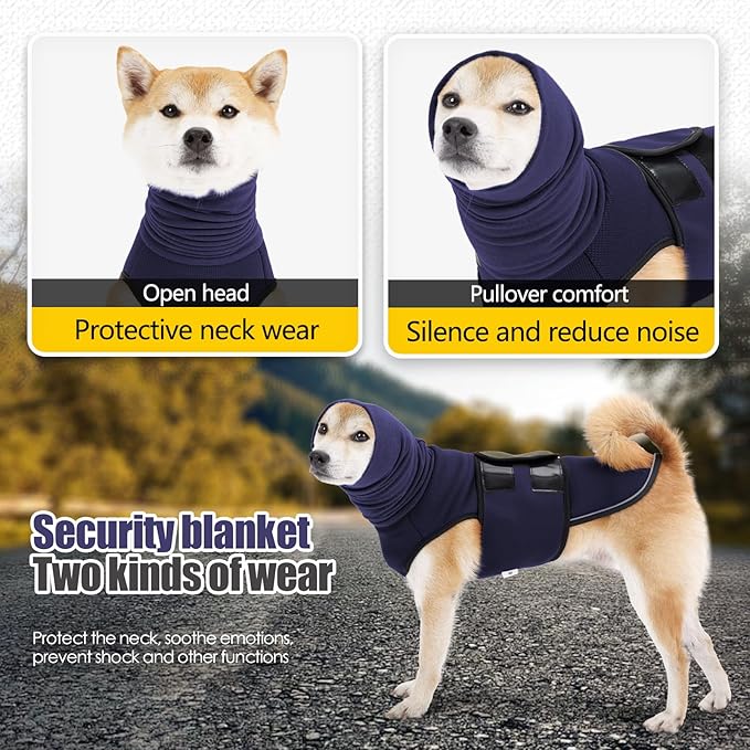Dog Anxiety Vest,Pet Calming Hoodie Breathable Dog Anti-Anxiety Jacket for Thunder Fireworks and Separation,Blue XL