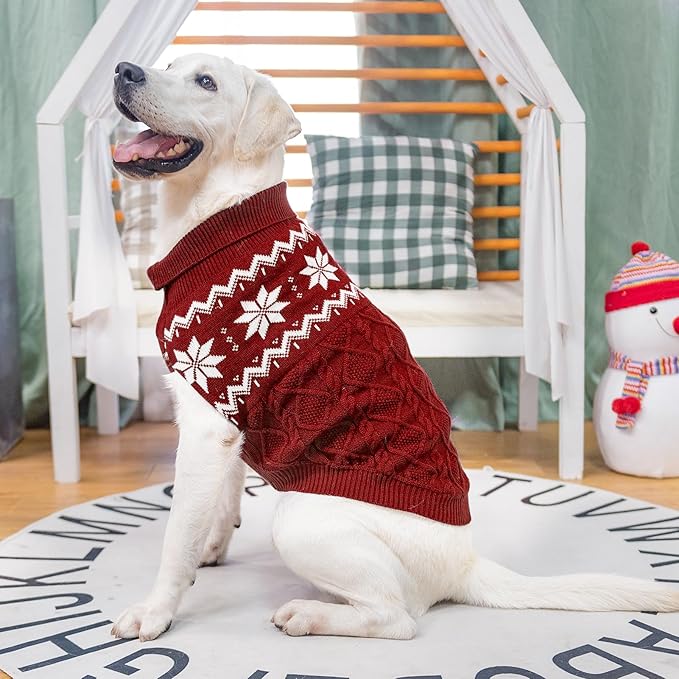 Warm Winter Pink Dog Sweater - Cold Weather Pet Clothes for Small Medium Large Dogs Indoor Outdoor, Soft Classic Knit Puppy Apparel Coat, Dark Red, M