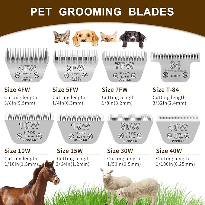 7FW+5FW+4FW Detachable Dog Grooming Wide Blades,Cut Length 1/8"(3.2mm) to 3/8”(9.5mm) Compatible with Andis,Oster A5,Wahl KM10 Series Clippers,3 Pack