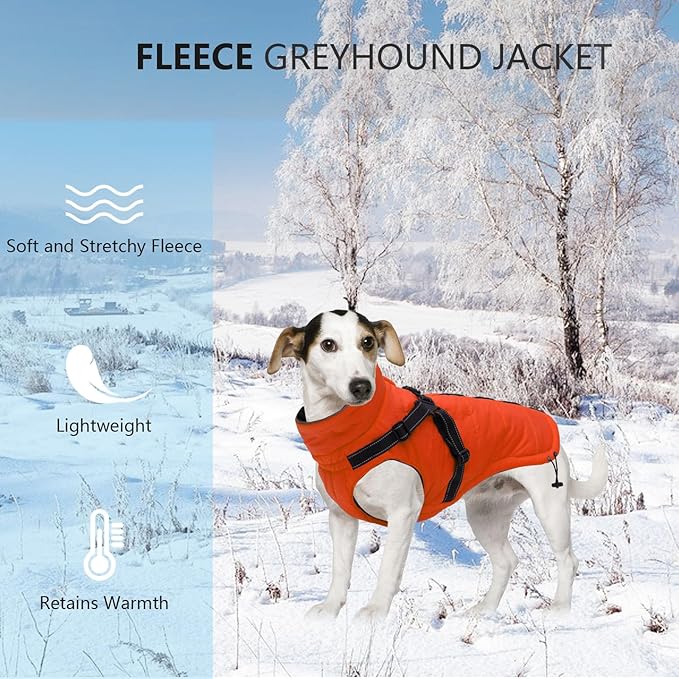 Geyecete Winter Warm Coat Waterproof Dog Jacket with Harness Traction Belt,Pet Outdoor Jacket for Medium, Small Dogs - Orange, XXL