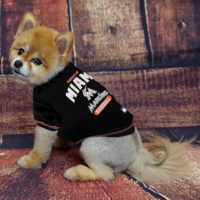 MLB Miami Marlins Dog T-Shirt, X-Large. - Licensed Shirt for Pets Team Colored with Team Logos