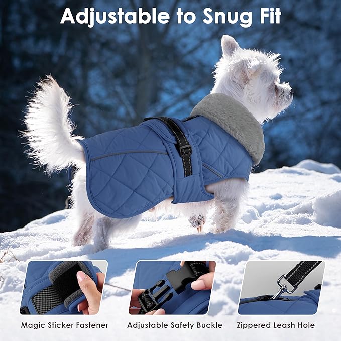 Dog Coat, Waterproof Dog Winter Jacket with Adjustable Buckle, Reflective Turtleneck Pet Snow Vest Warm Fleece Sweater for Small Medium Large Dogs - Blue, XL