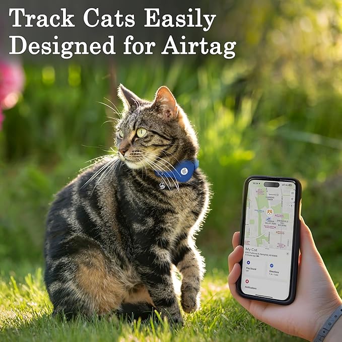 OOPSDOGGY Cat Collar for AirTag Holder, Leather Kitten Collars with Elastic Strap & Bell, Non Breakaway Adjustable Small Pet Collars for Indoor & Outdoor for Boy, Girl (Black)