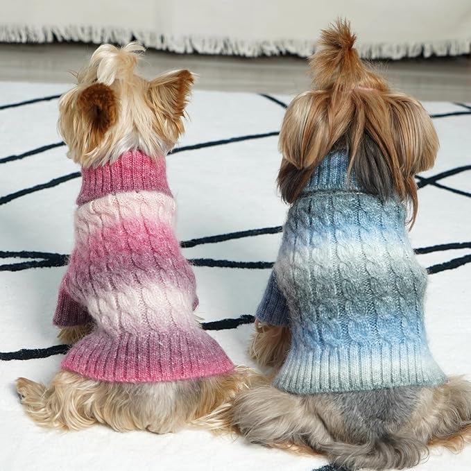 KYEESE Dog Sweater Cable Knit Thick Fuzzy Dog Knitwear Turtleneck Warm with Sleeves Dogs Clothes Gradient Color, Purple, XLarge